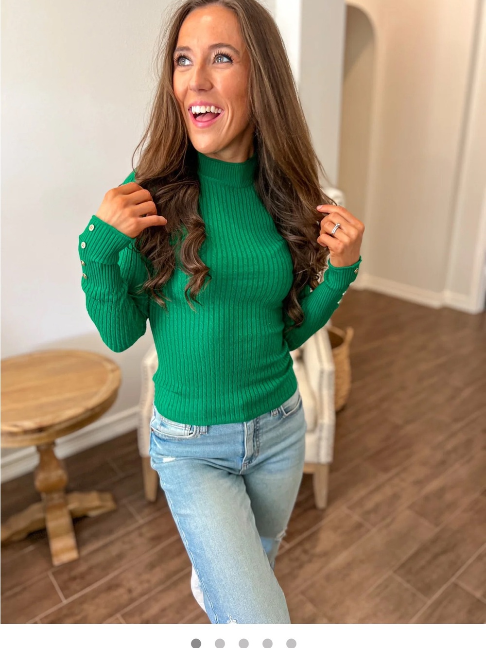 Love Tree Emerald Ribbed Mock Neck Long Sleeve Top